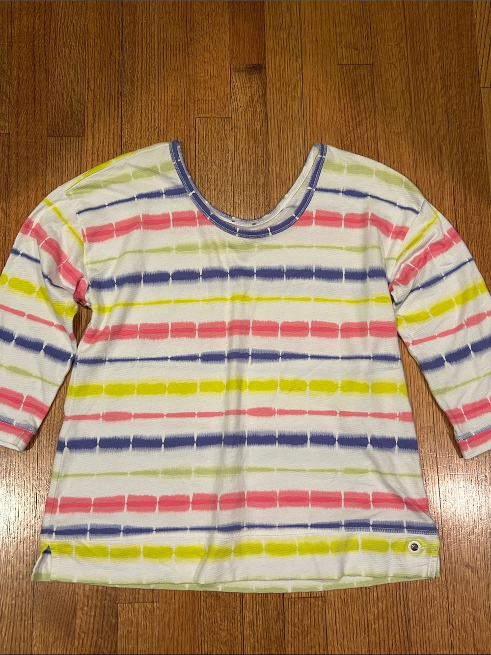 Women’s Multicolor Stripe Long-Sleeve Top - White, Pink, Yellow, Blue Size Large